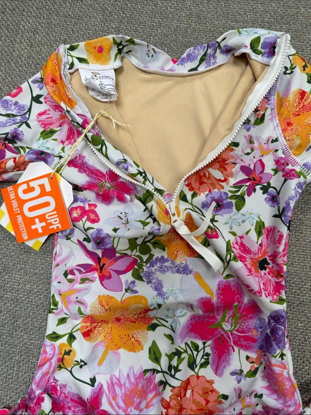 Floral Long-Sleeve Rash Guard Swimsuit - Pink Multi